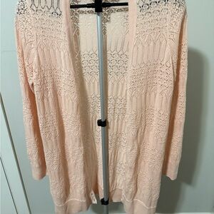 Torrid Crochet Duster Cardigan Women's Plus Sz 0 14/16 1X Pink Long Sweater